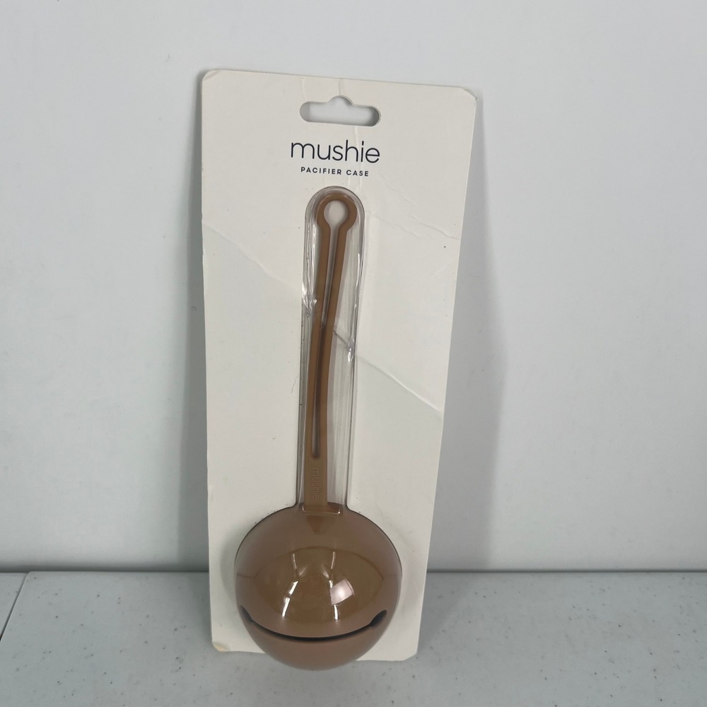 Mushie Silicone Pacifier Case Brown Round Holder Diaper Bag Accessory